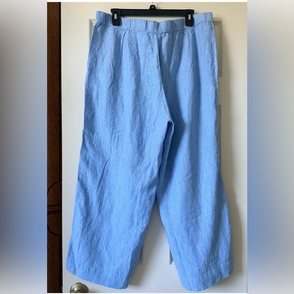 J. Jill Easy Linen Pants Wide Leg Women Size L Cropped Relaxed Fit In Blue - Picture 4 of 14